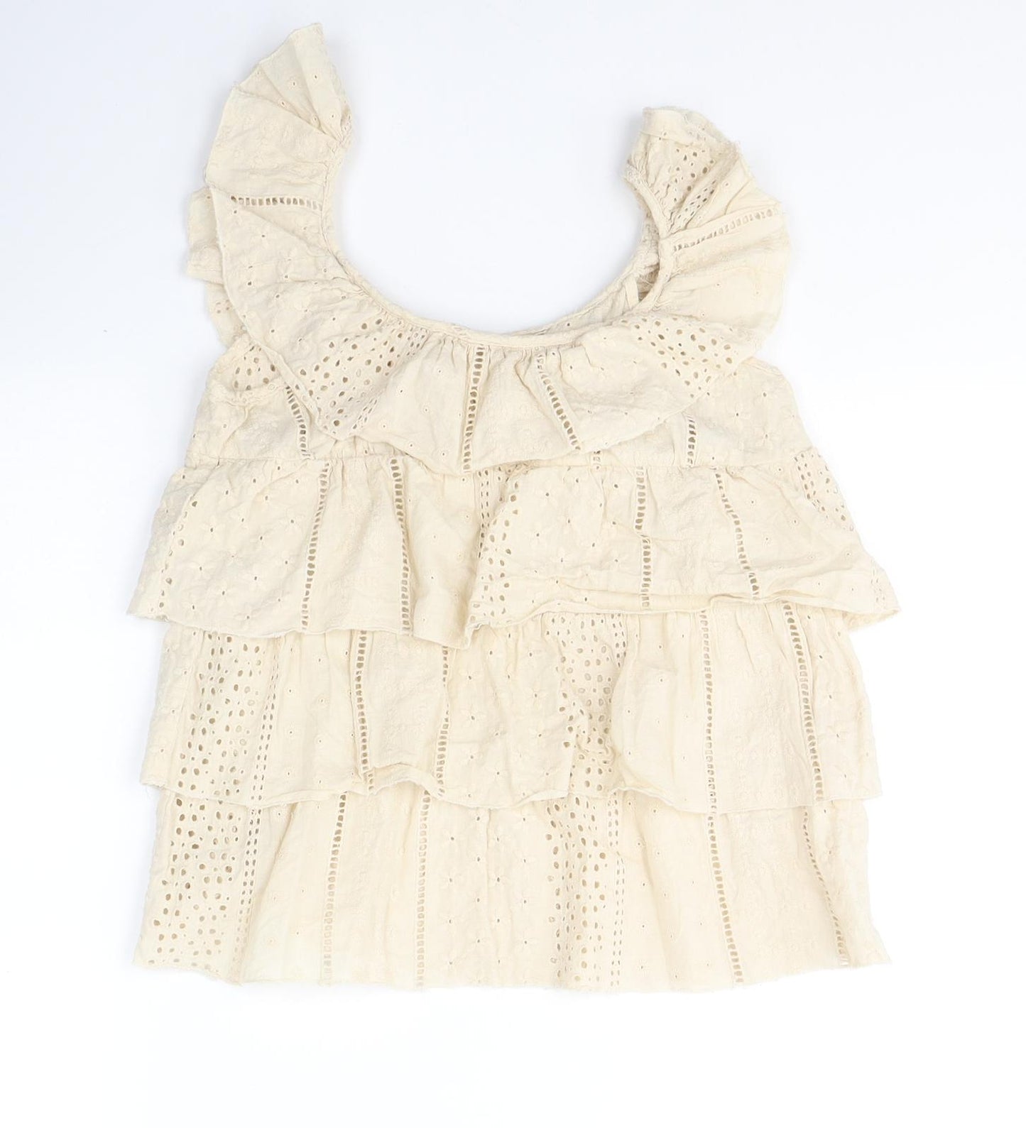 Miss Selfridge Womens Beige Floral Cotton Basic Tank Size 8 Round Neck - Asymmetric