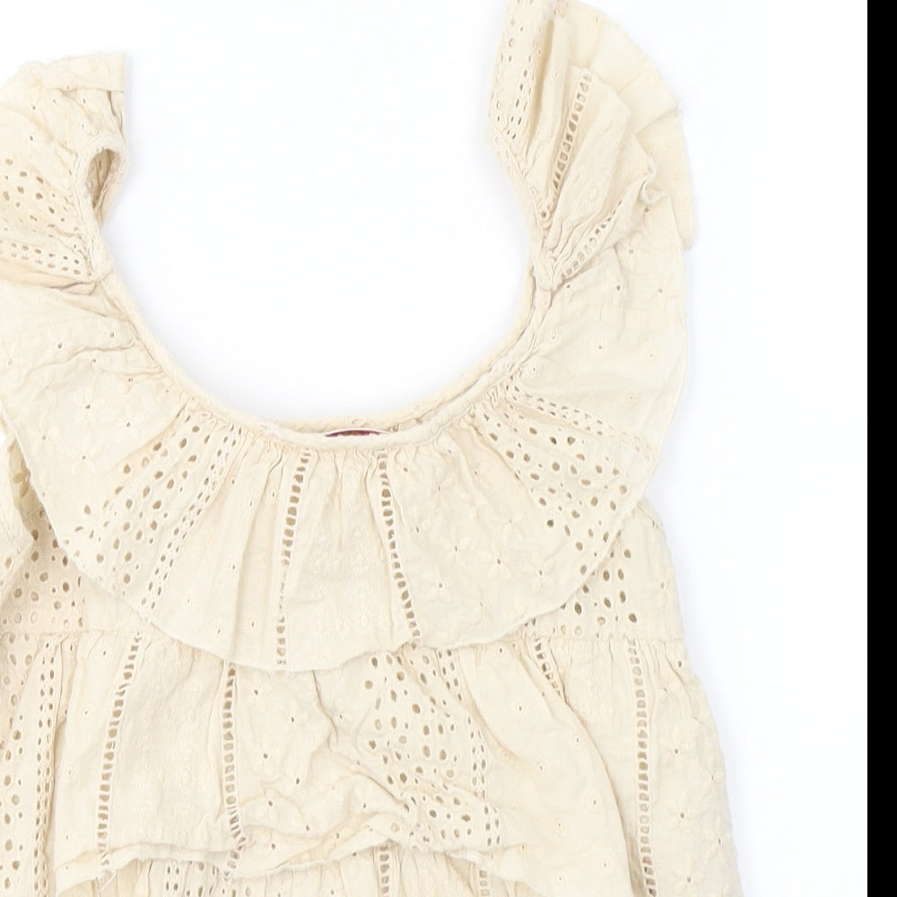 Miss Selfridge Womens Beige Floral Cotton Basic Tank Size 8 Round Neck - Asymmetric