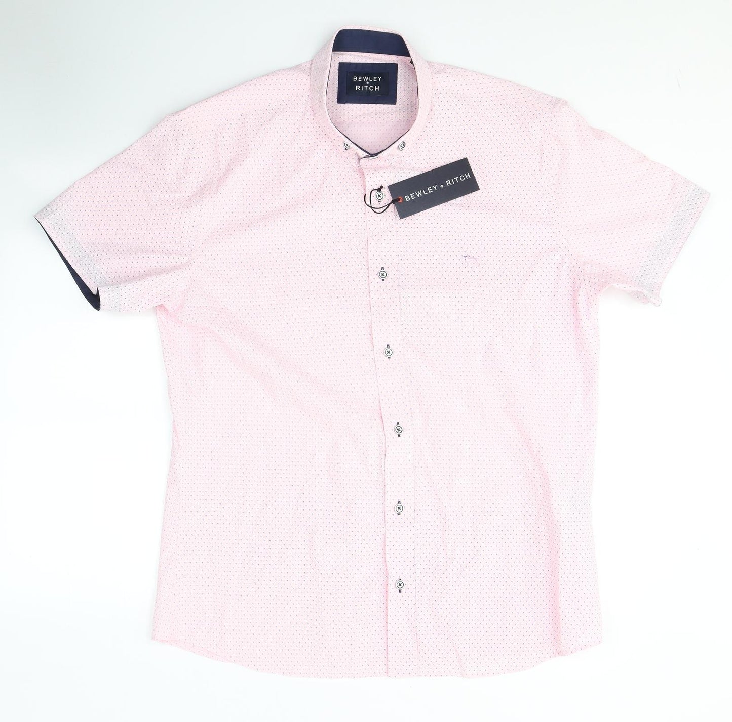 Bewley * Ritch Mens Pink Geometric Cotton  Button-Up Size 2XL Collared Button