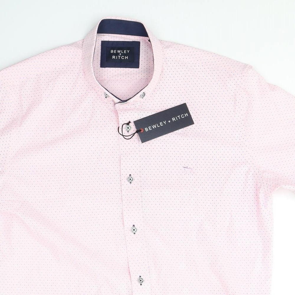 Bewley * Ritch Mens Pink Geometric Cotton  Button-Up Size 2XL Collared Button