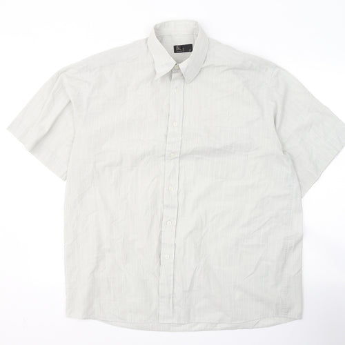 BHS Mens Grey Striped Polyester  Button-Up Size 16 Collared Button