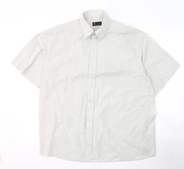 BHS Mens Grey Striped Polyester  Button-Up Size 16 Collared Button