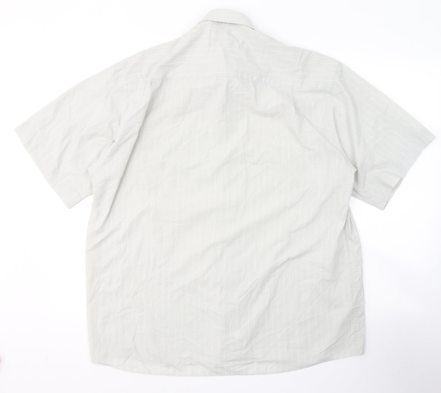 BHS Mens Grey Striped Polyester  Button-Up Size 16 Collared Button