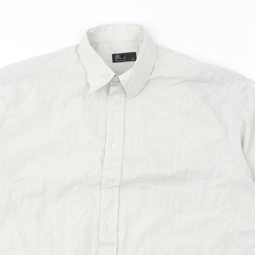 BHS Mens Grey Striped Polyester  Button-Up Size 16 Collared Button