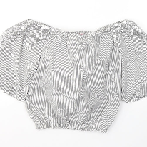 miss e*vie Girls Grey Striped Cotton Jersey T-Shirt Size 11-12 Years Square Neck Pullover