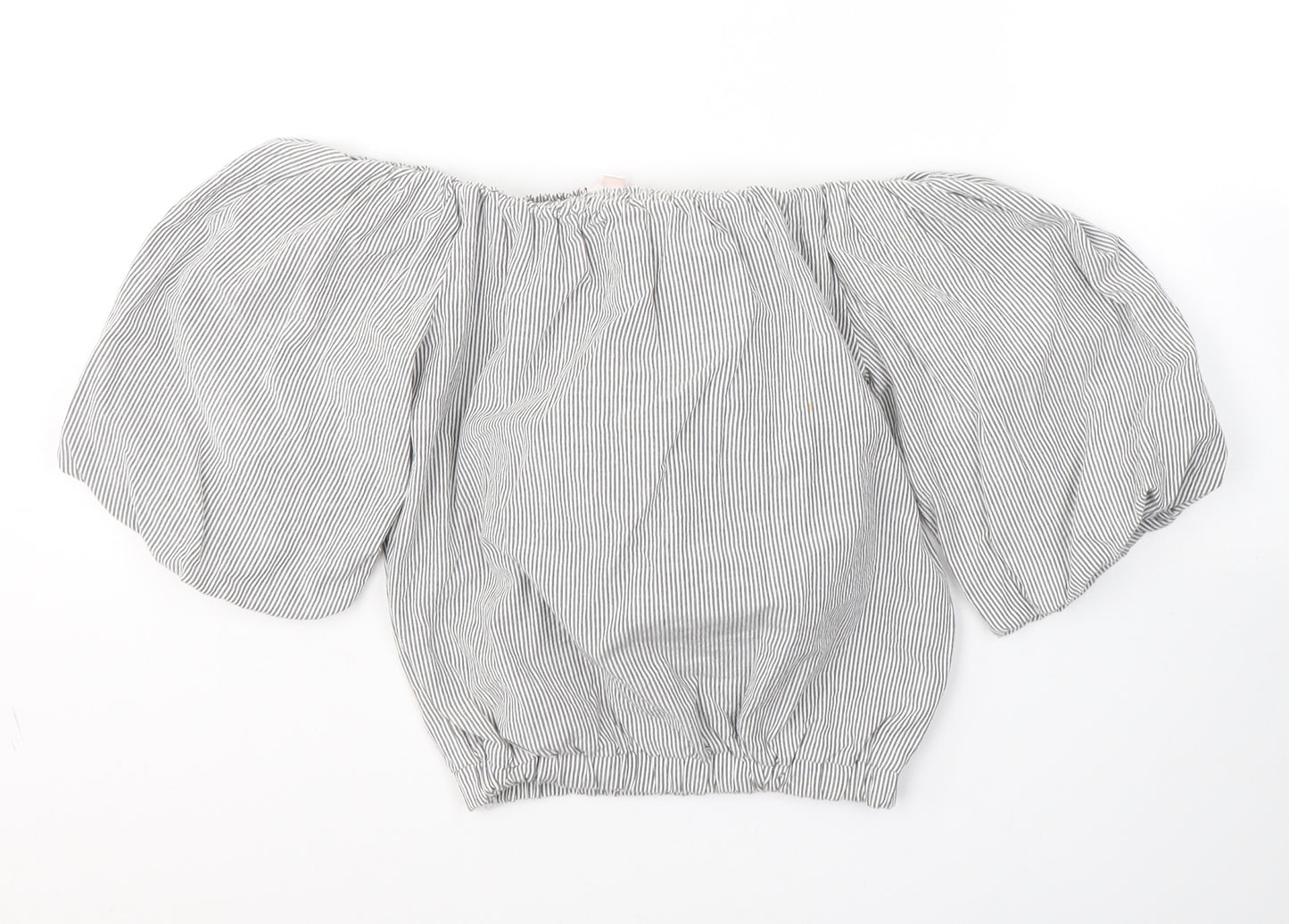 miss e*vie Girls Grey Striped Cotton Jersey T-Shirt Size 11-12 Years Square Neck Pullover