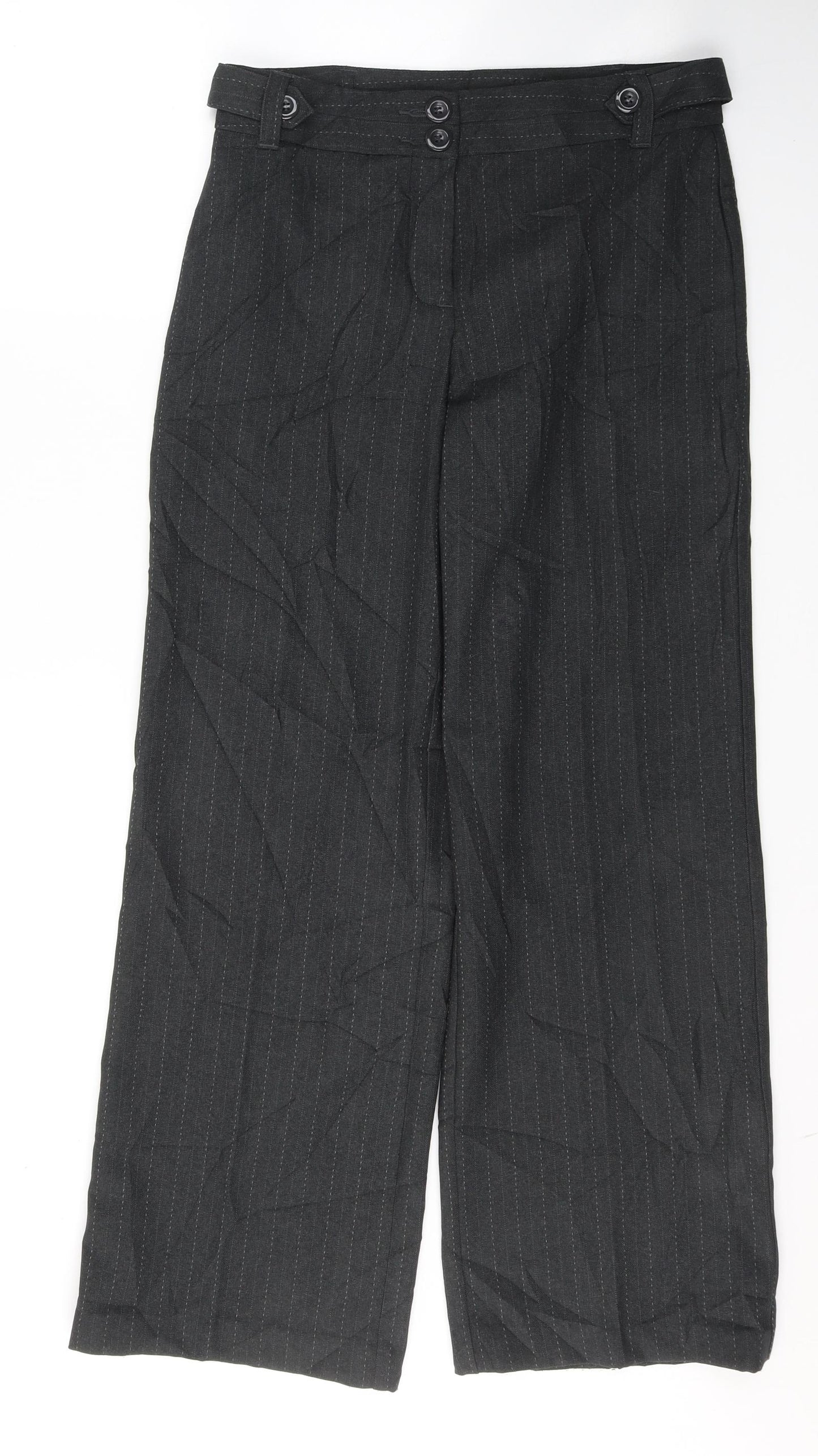 Papaya Womens Grey Striped Polyester Trousers  Size 10 L29 in Regular Button