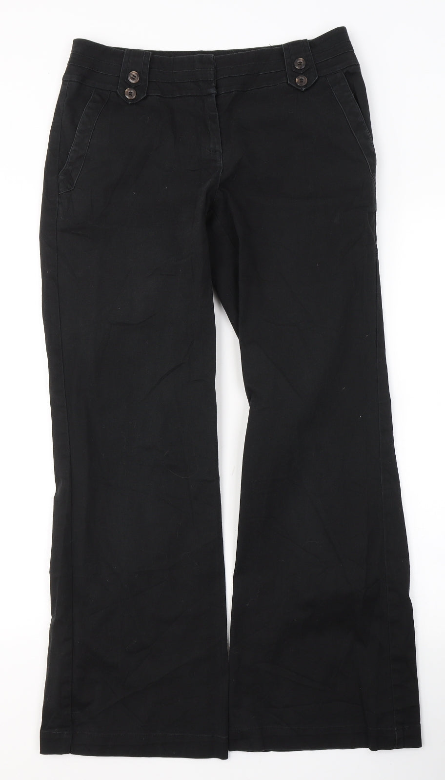 Wallis Womens Black  Cotton Flared Jeans Size 10 L29 in Regular Button