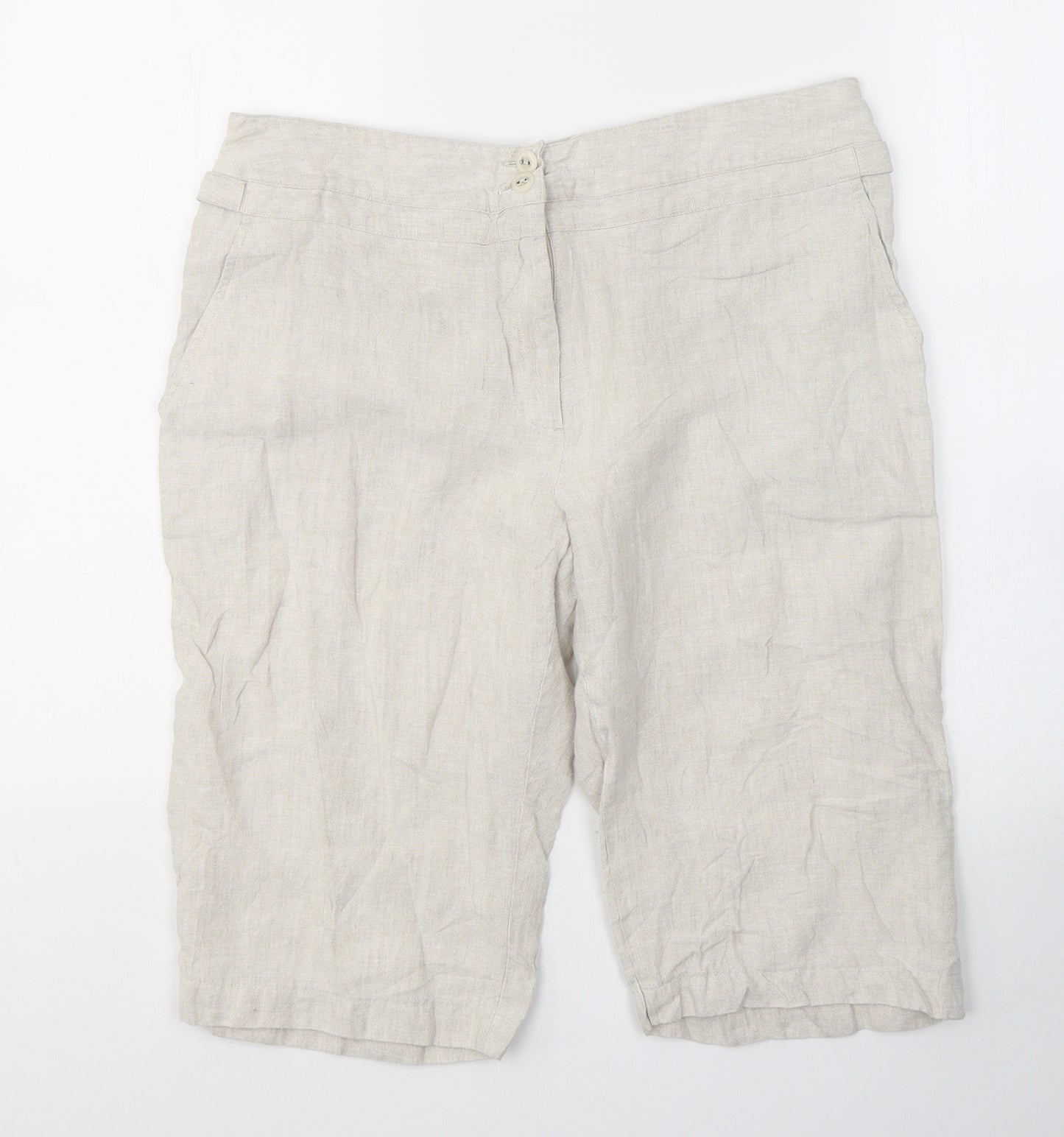 ALEX&CO Womens Beige  Linen Bermuda Shorts Size 14 L12 in Regular Button