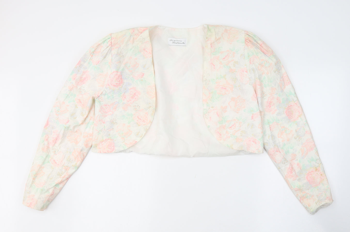Gianni Balenti Womens Ivory Floral  Jacket Blazer Size 14