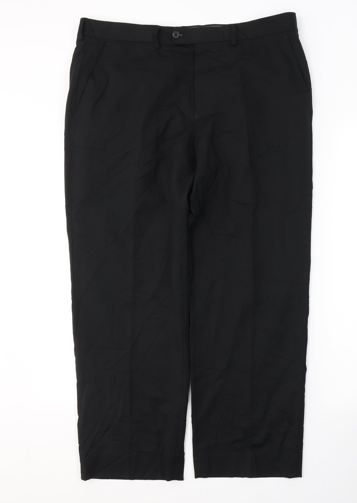 Marks and Spencer Mens Black  Wool Trousers  Size 36 in L29 in Regular Button