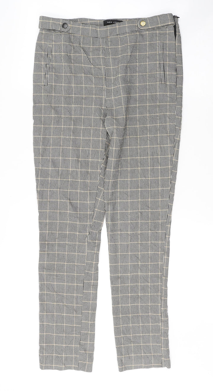 New Look Womens Grey Houndstooth Viscose Trousers Size 12 L27 in Regular Zip