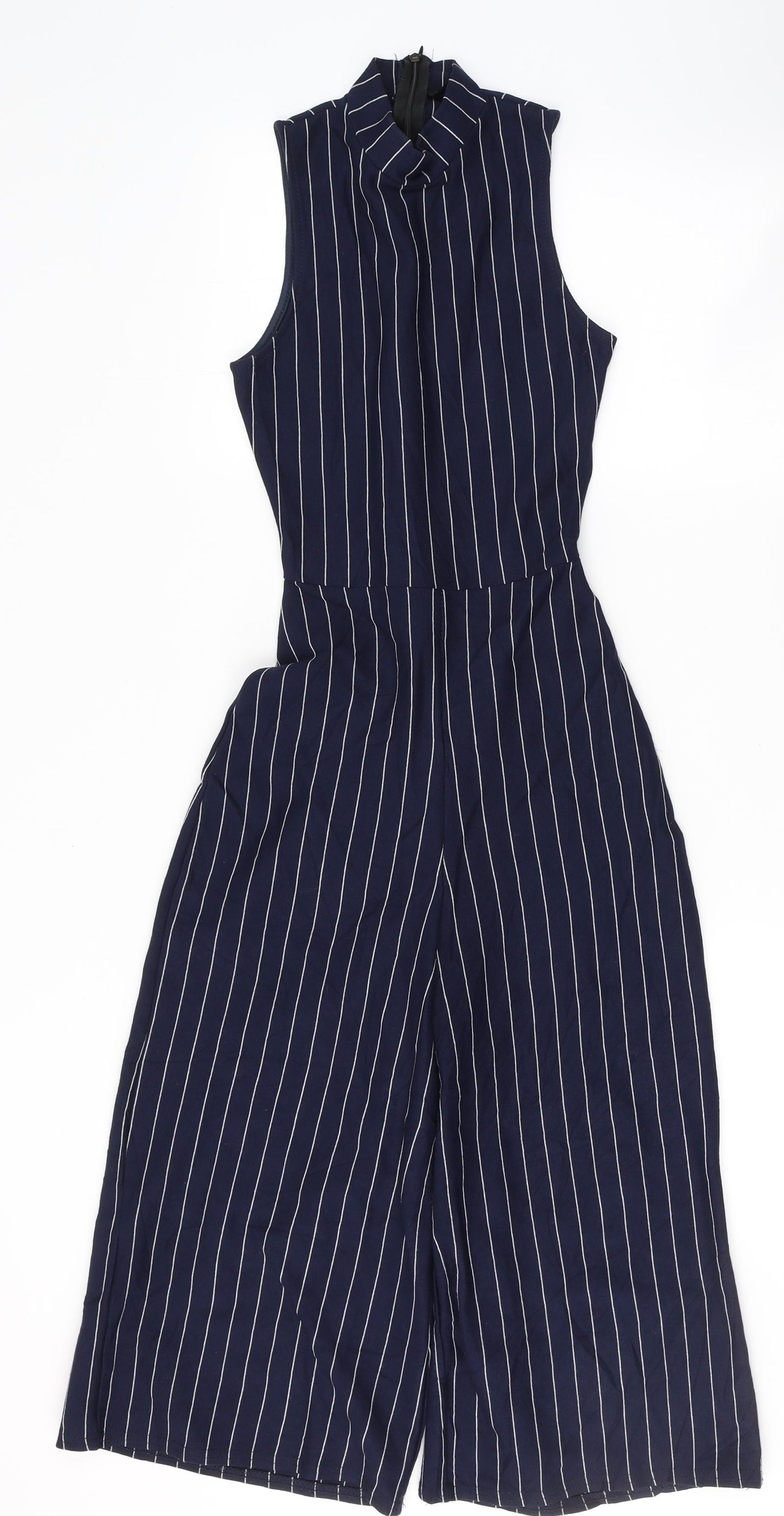 Missguided Womens Blue Striped Polyester Jumpsuit One-Piece Size 6 L15 in Zip