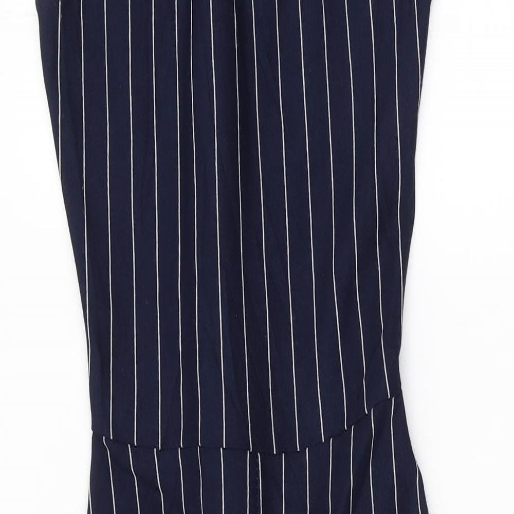Missguided Womens Blue Striped Polyester Jumpsuit One-Piece Size 6 L15 in Zip
