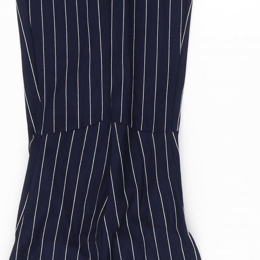 Missguided Womens Blue Striped Polyester Jumpsuit One-Piece Size 6 L15 in Zip