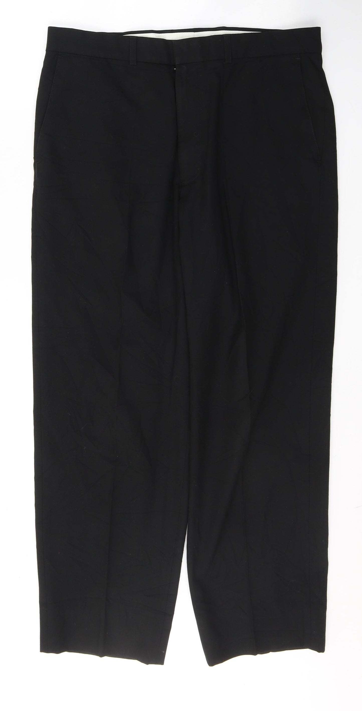 Marks and Spencer Mens Black  Polyester Trousers  Size 34 in L29 in Regular Button