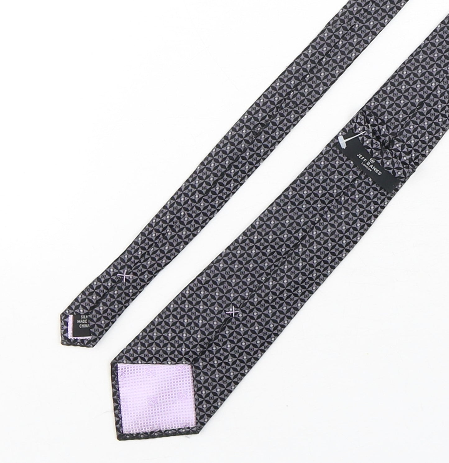 Jeff Banks  Mens Grey Geometric Silk Pointed Tie One Size