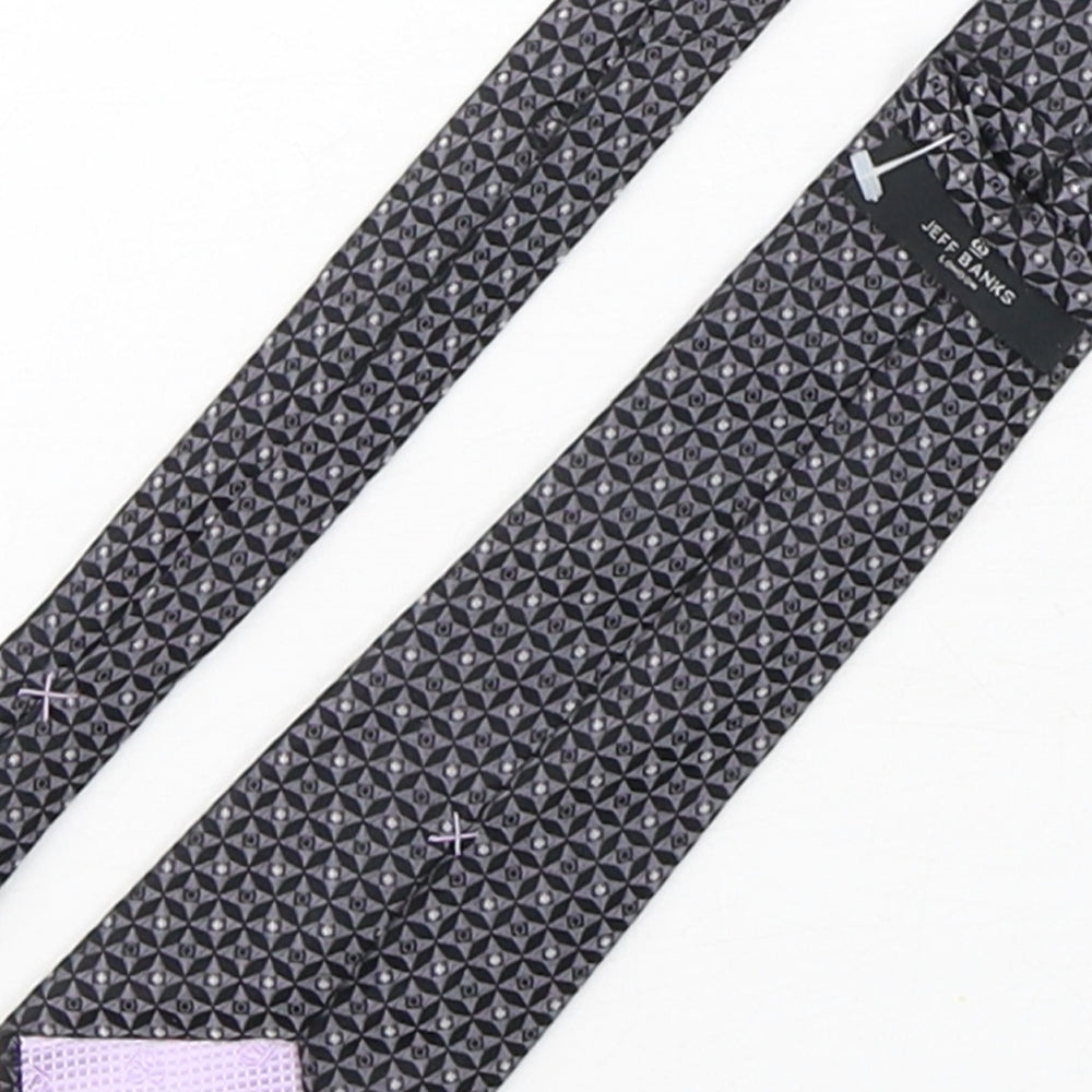 Jeff Banks  Mens Grey Geometric Silk Pointed Tie One Size