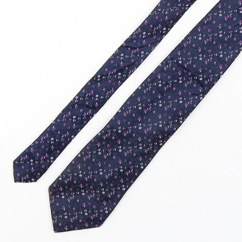 Marks and Spencer Mens Blue Floral Silk Pointed Tie One Size