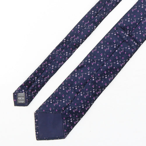 Marks and Spencer Mens Blue Floral Silk Pointed Tie One Size