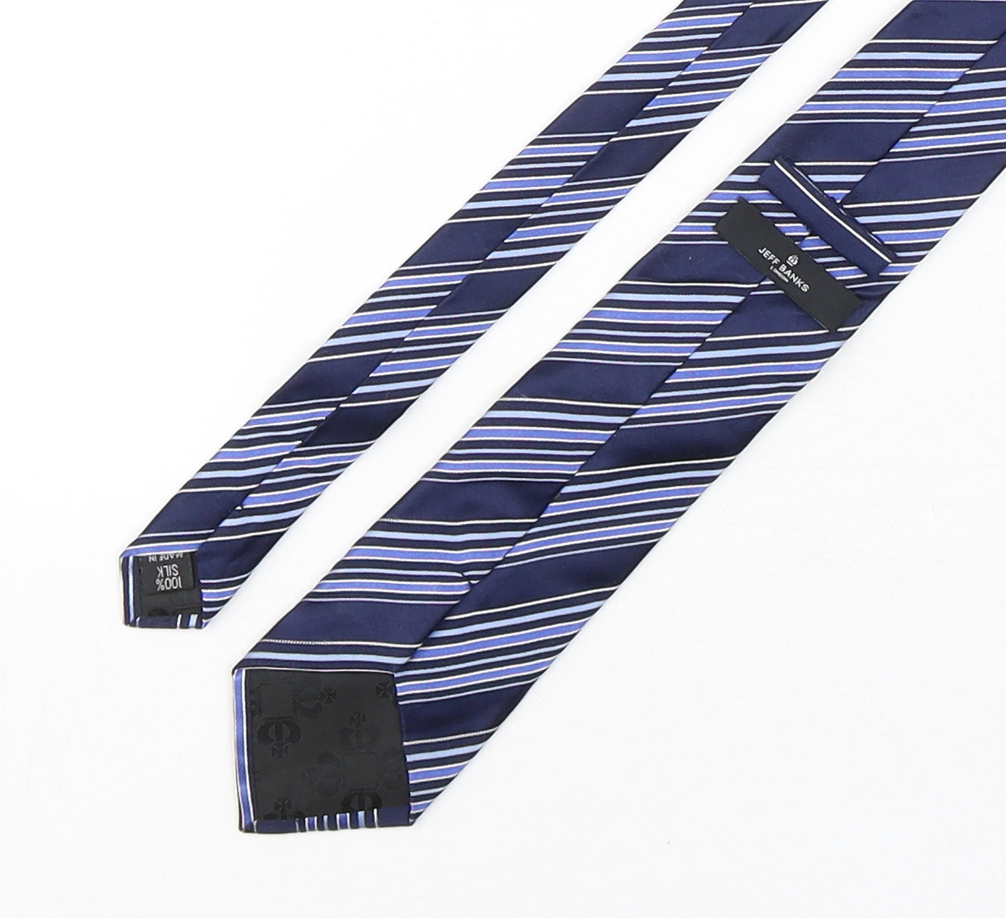 Jeff Banks  Mens Blue Striped Silk Pointed Tie One Size