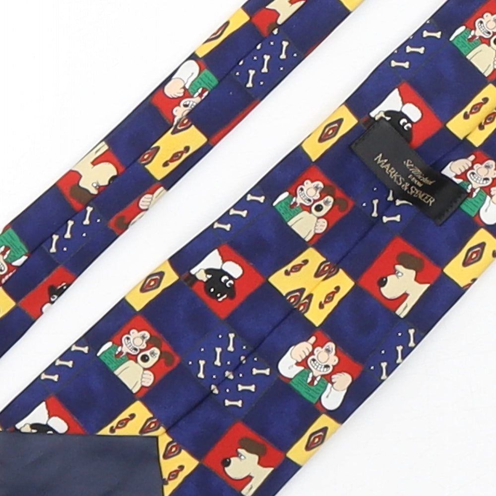 Marks and Spencer Mens Multicoloured Plaids & Checks Polyester Pointed Tie One Size - Wallace And Gromit