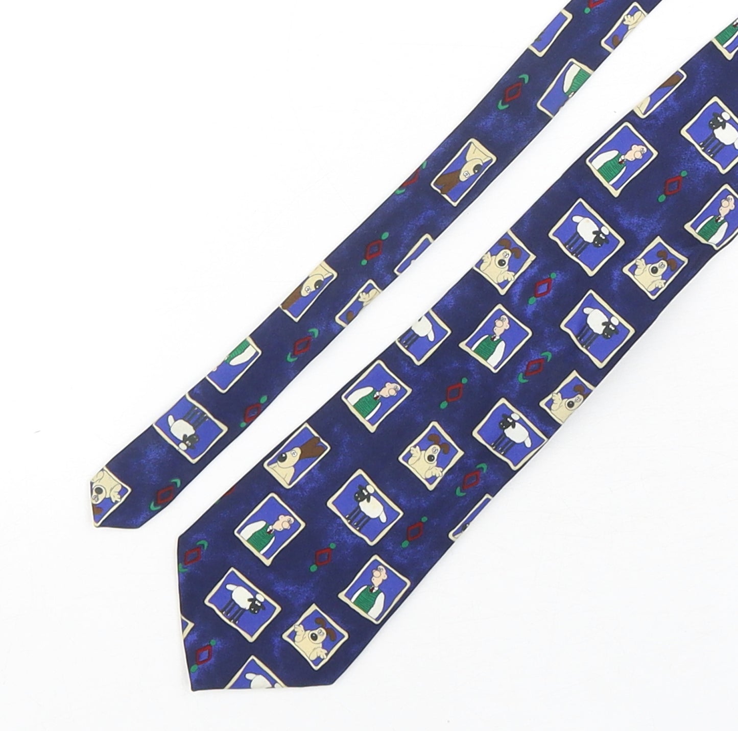 Marks and Spencer Mens Blue Geometric Polyester Pointed Tie One Size - Wallace And Gromit