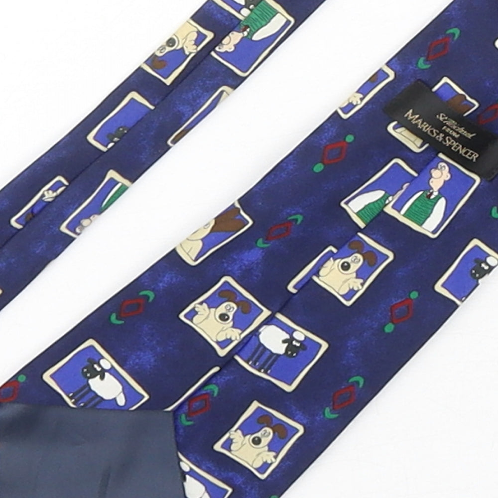 Marks and Spencer Mens Blue Geometric Polyester Pointed Tie One Size - Wallace And Gromit