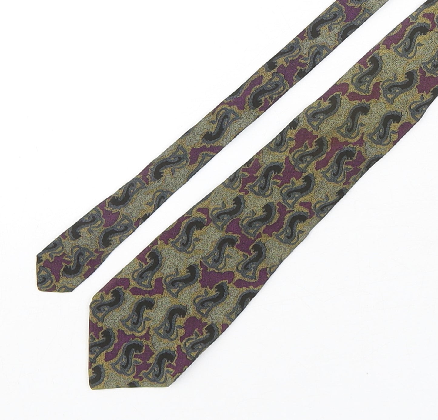 Louis Van Buck Mens Multicoloured Geometric Silk Pointed Tie One Size - Cat Print