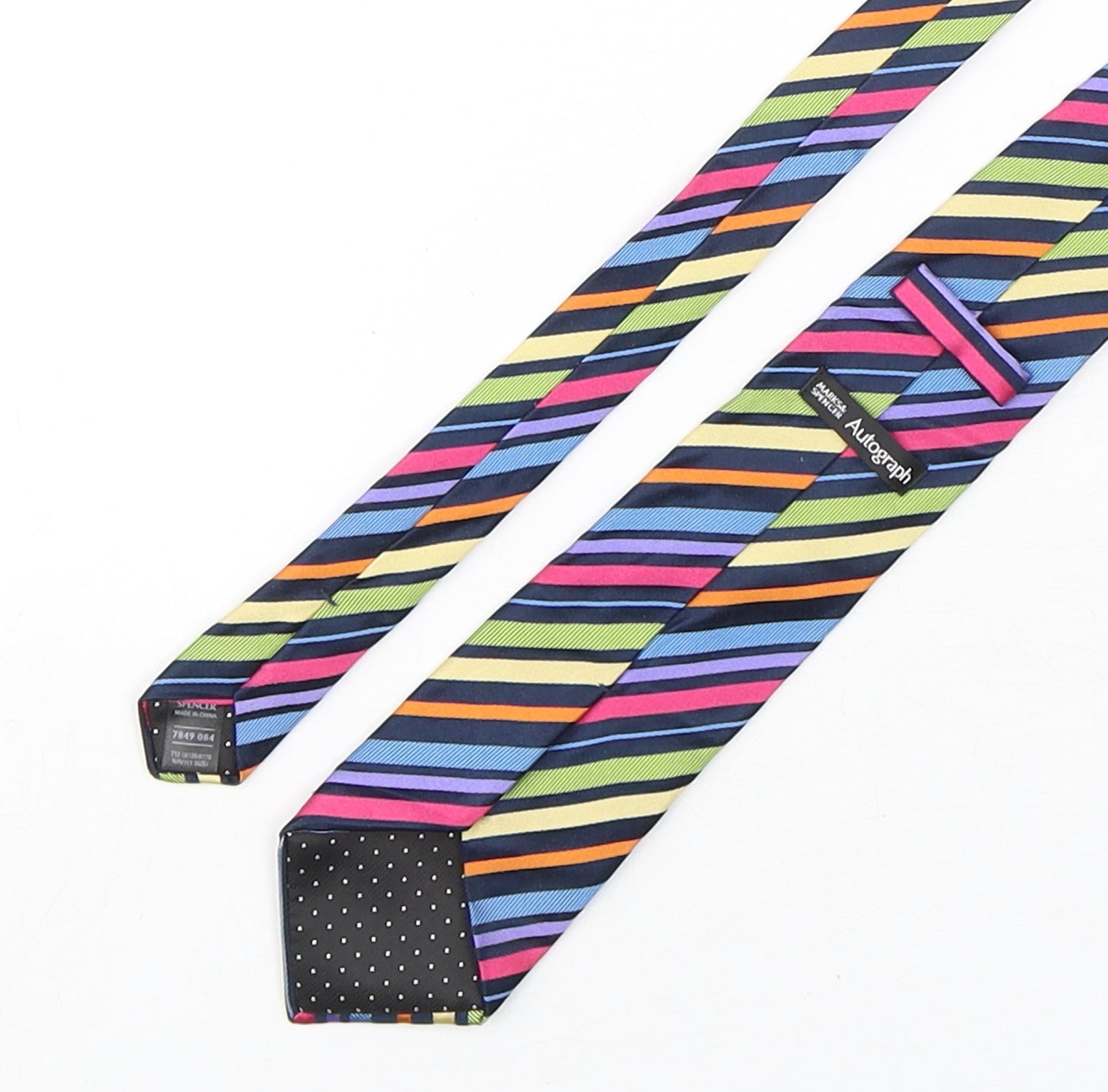 Autograph Mens Multicoloured Striped Silk Pointed Tie One Size