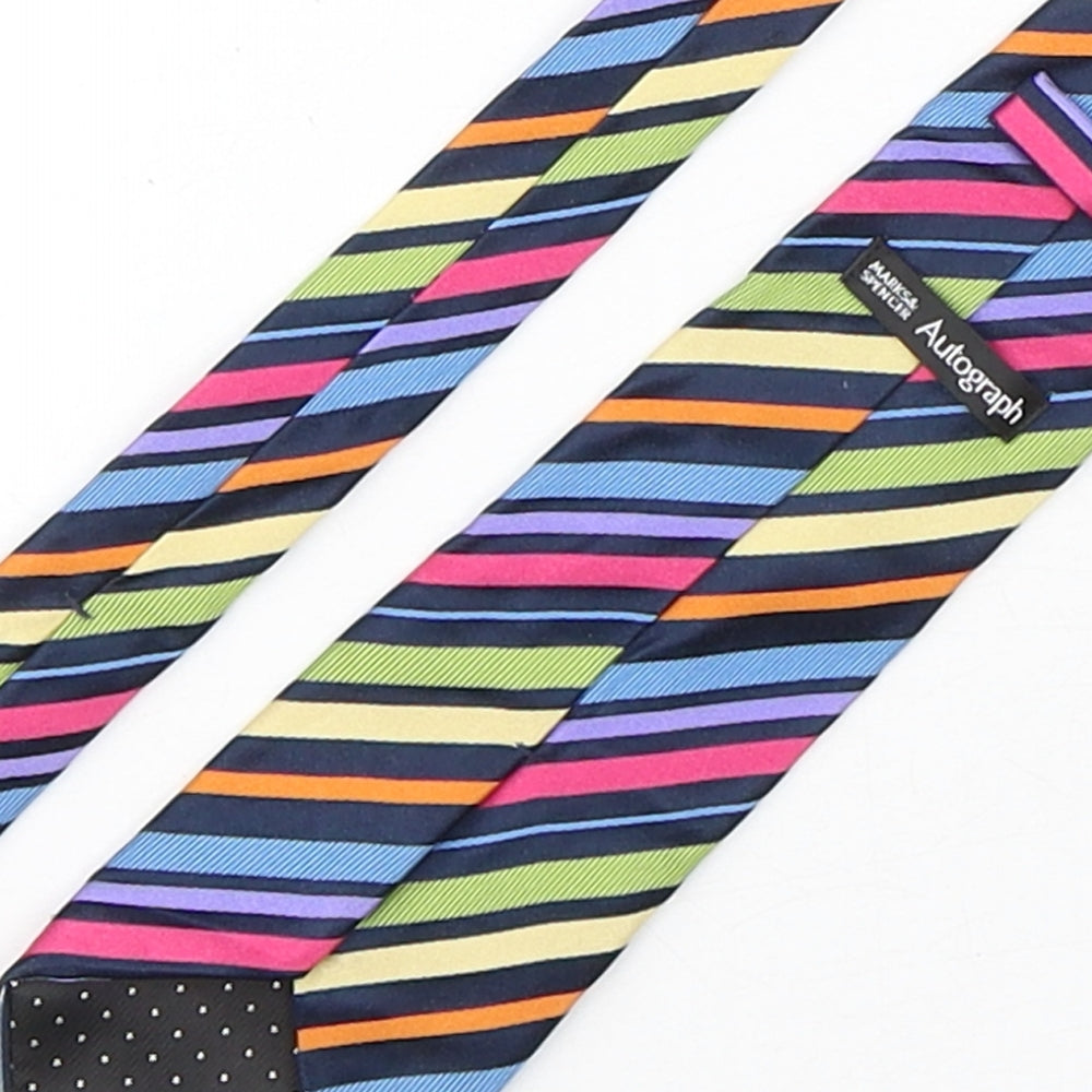 Autograph Mens Multicoloured Striped Silk Pointed Tie One Size
