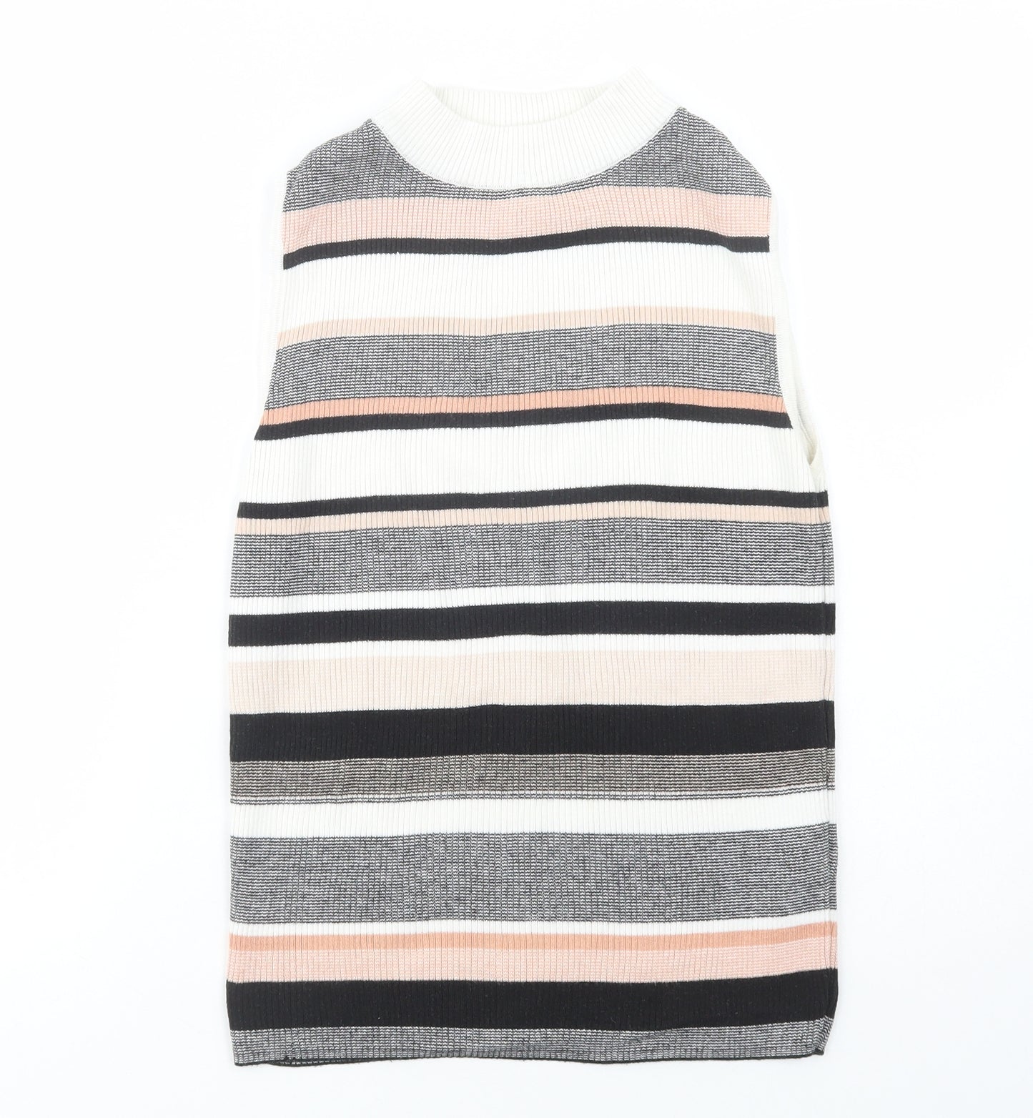 New Look Womens Black Mock Neck Striped Acrylic Pullover Jumper Size 14