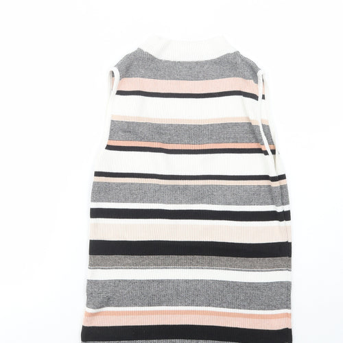New Look Womens Black Mock Neck Striped Acrylic Pullover Jumper Size 14