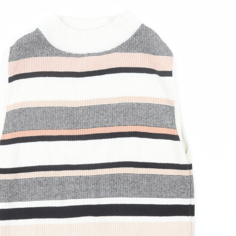 New Look Womens Black Mock Neck Striped Acrylic Pullover Jumper Size 14