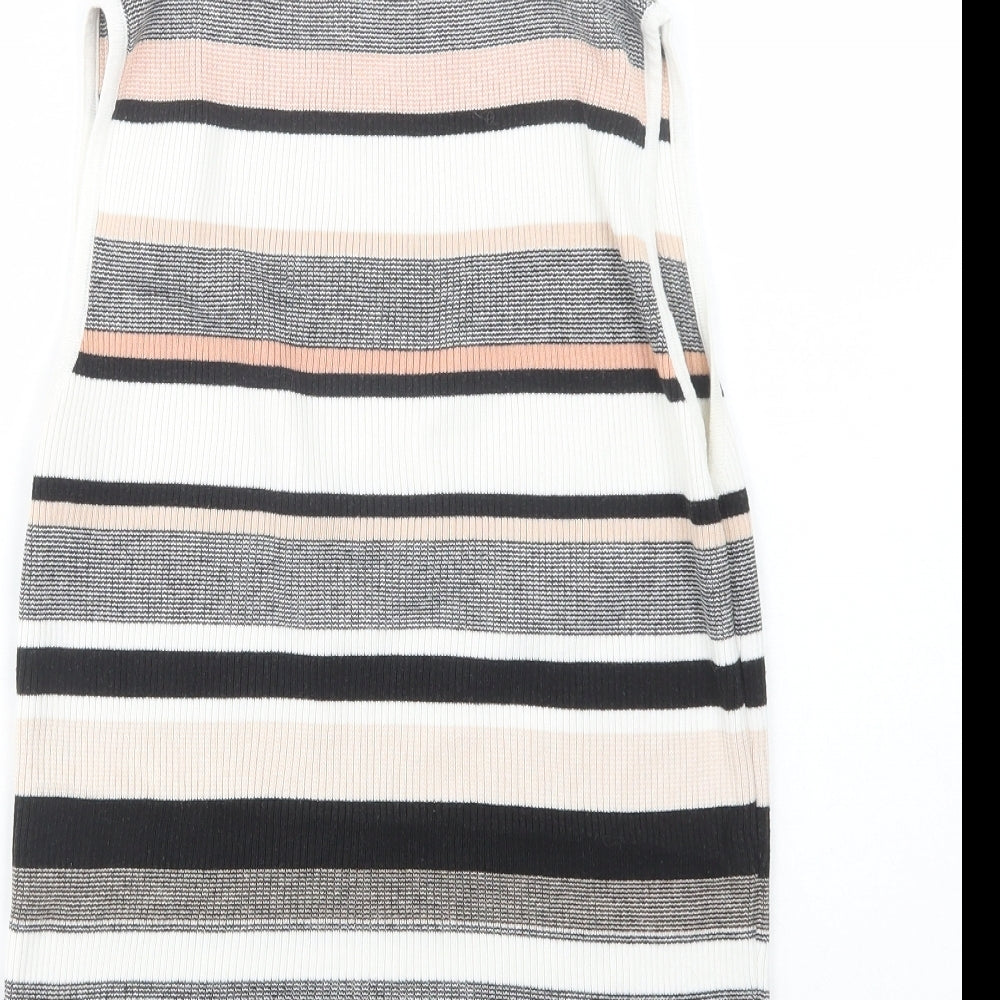 New Look Womens Black Mock Neck Striped Acrylic Pullover Jumper Size 14