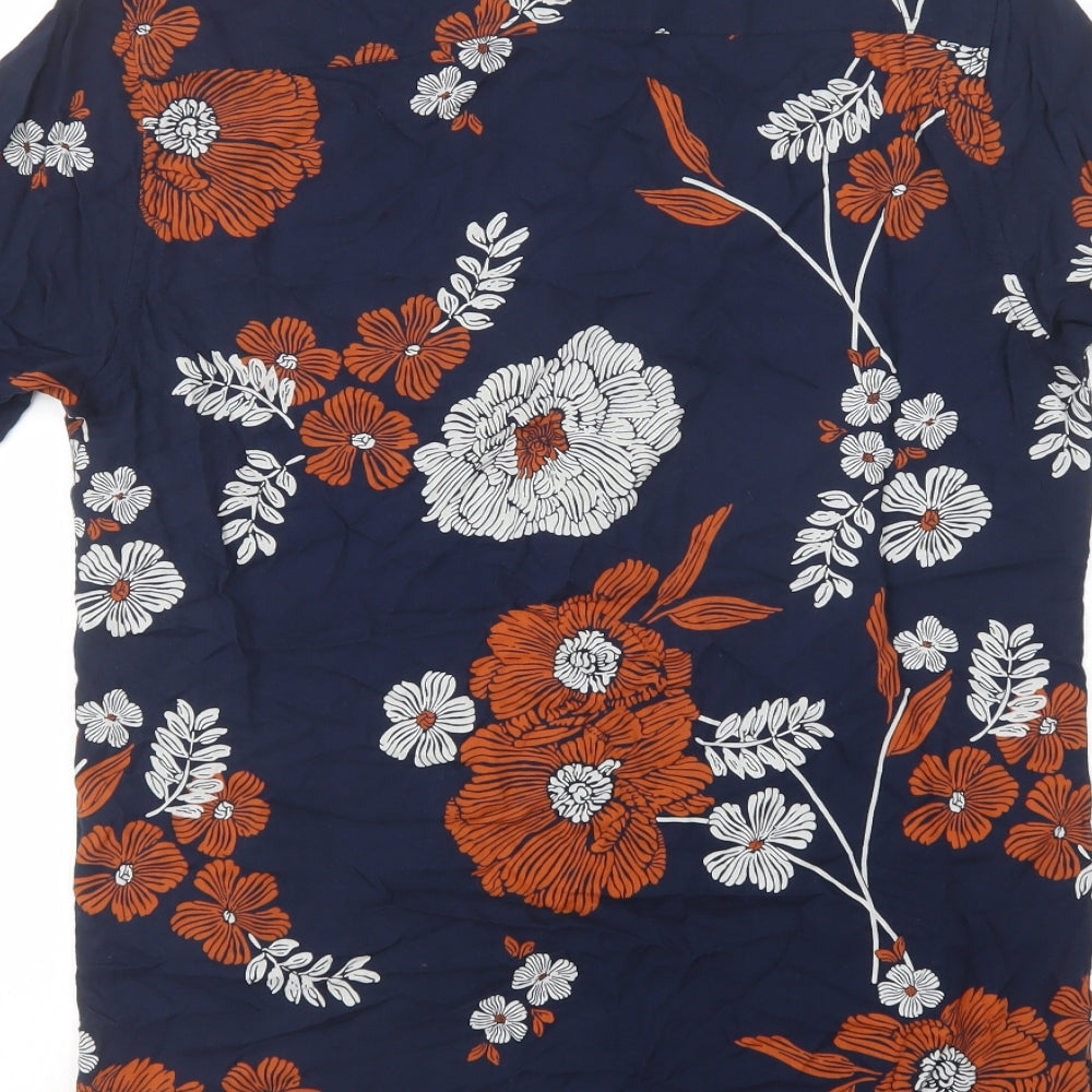 Primark Mens Blue Floral Viscose  Button-Up Size S Collared Button