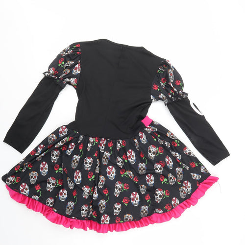 Wicked Costumes Girls Black Geometric Polyester Fit & Flare  Size 11-12 Years  Crew Neck Pullover - Skeleton Fancy Dress