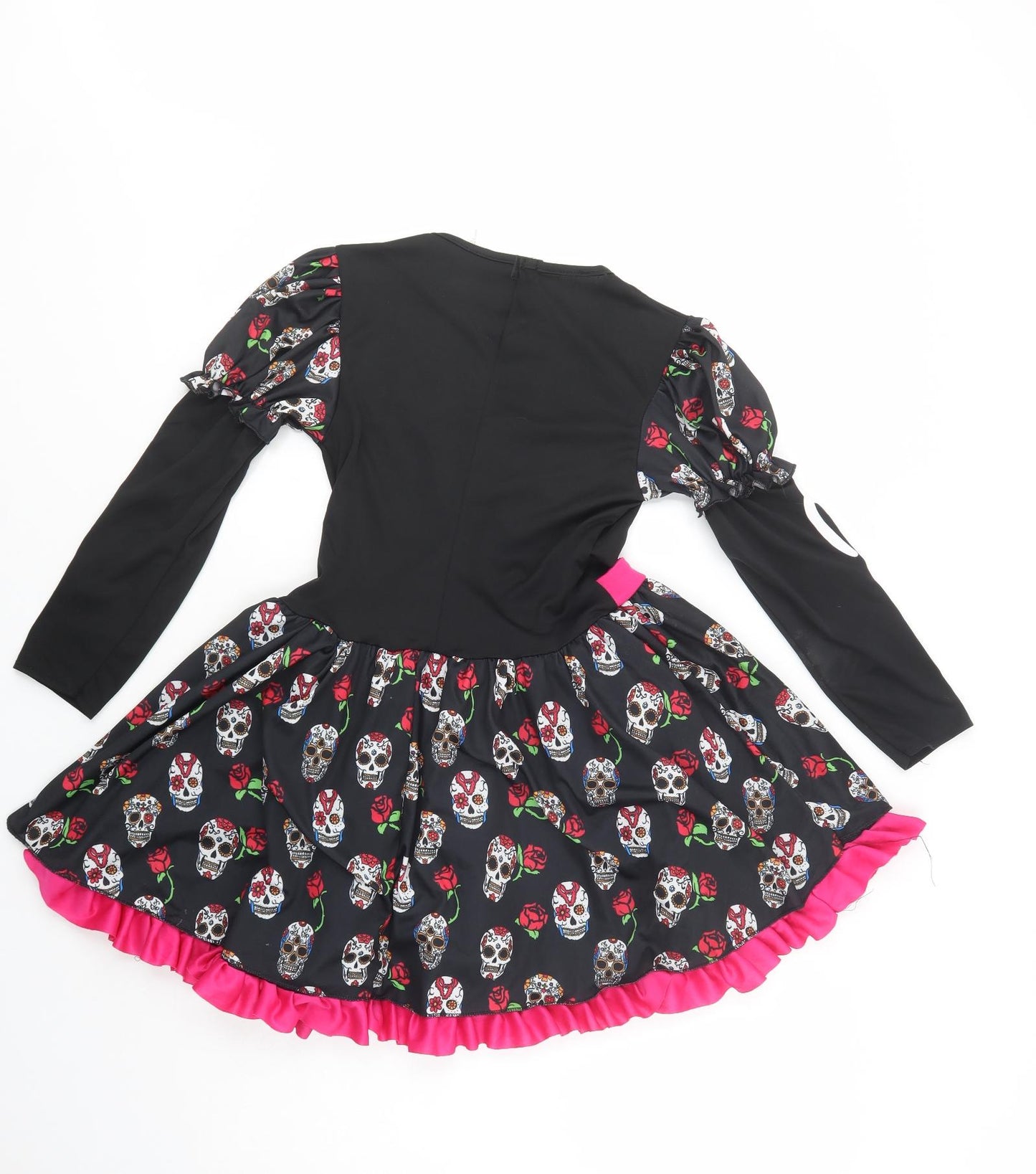 Wicked Costumes Girls Black Geometric Polyester Fit & Flare  Size 11-12 Years  Crew Neck Pullover - Skeleton Fancy Dress