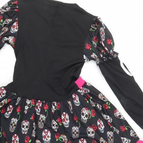 Wicked Costumes Girls Black Geometric Polyester Fit & Flare  Size 11-12 Years  Crew Neck Pullover - Skeleton Fancy Dress
