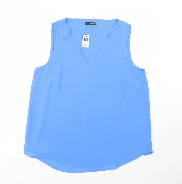 Dunnes Stores Womens Blue  Polyester Basic Blouse Size 14 V-Neck