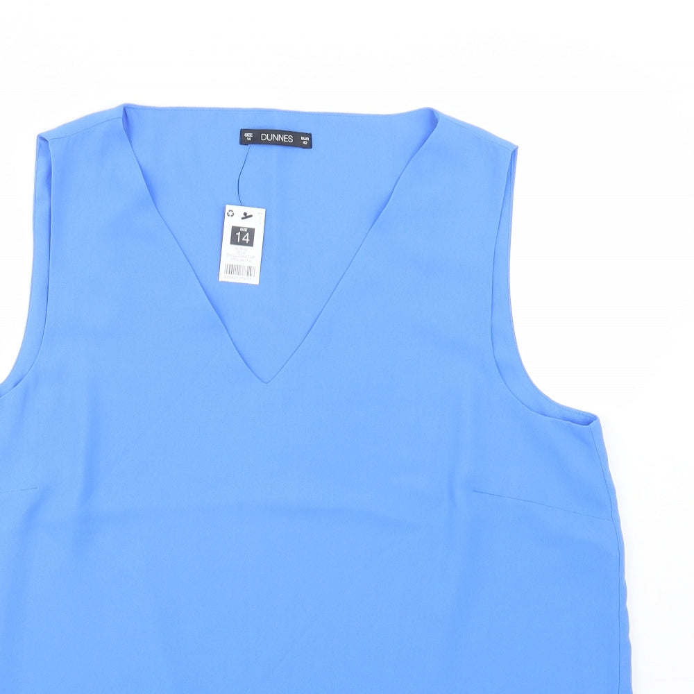 Dunnes Stores Womens Blue  Polyester Basic Blouse Size 14 V-Neck