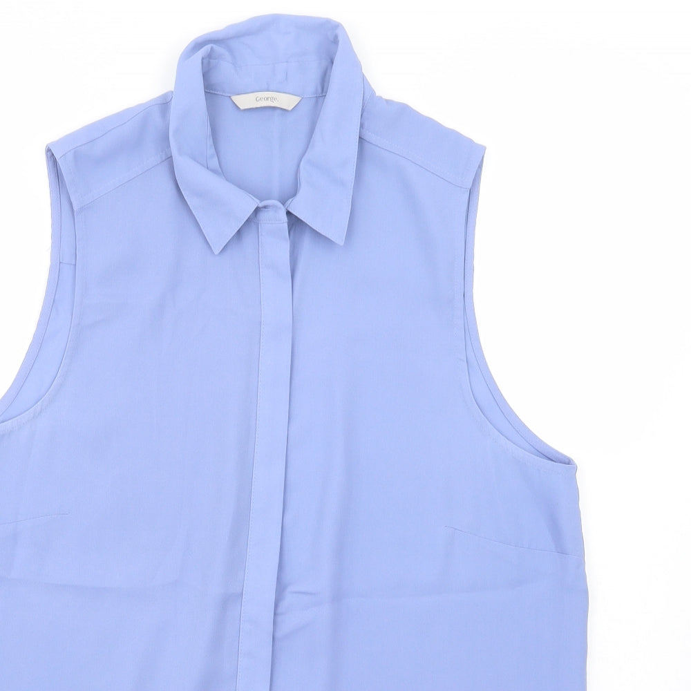 George Womens Blue  Polyester Basic Button-Up Size 14 Collared