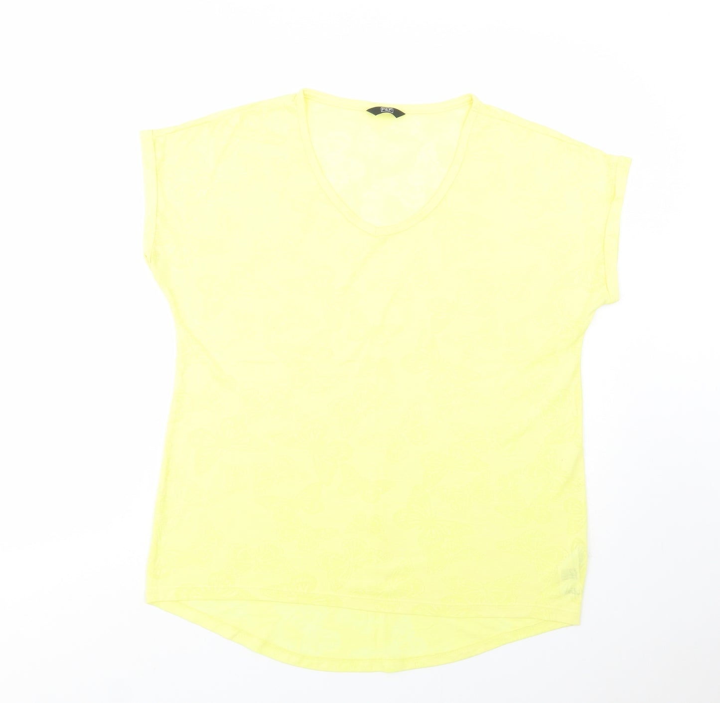 F&F Womens Yellow Geometric Polyester Basic Polo Size 16 V-Neck - Butterfly Pattern