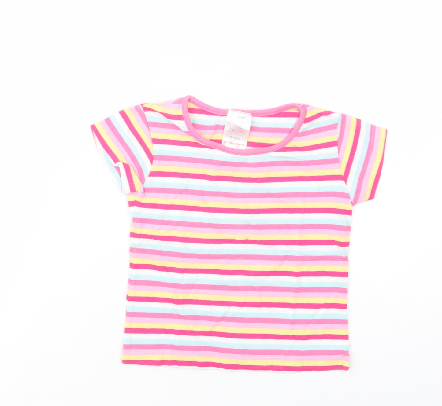 E-vie Angel Girls Multicoloured Striped Cotton Basic T-Shirt Size 2-3 Years Crew Neck Pullover