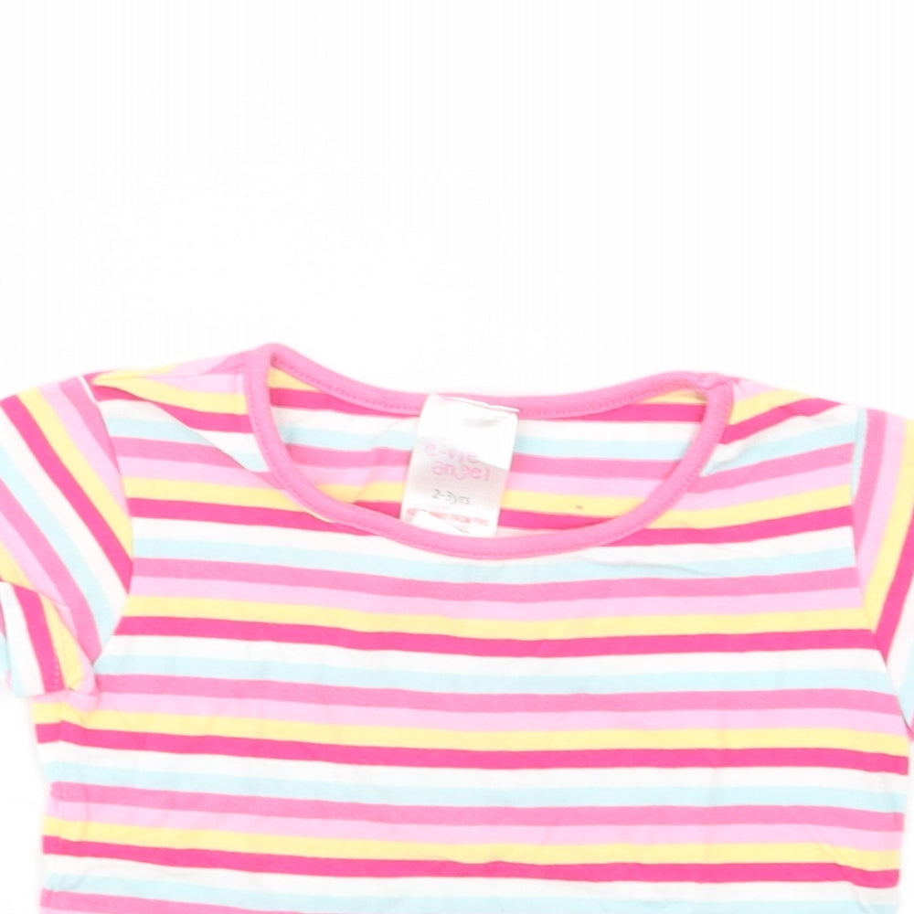 E-vie Angel Girls Multicoloured Striped Cotton Basic T-Shirt Size 2-3 Years Crew Neck Pullover