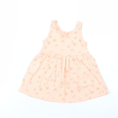 Primark Baby Pink Geometric Cotton Tank Dress  Size 9-12 Months  Crew Neck Pullover - Peach Print