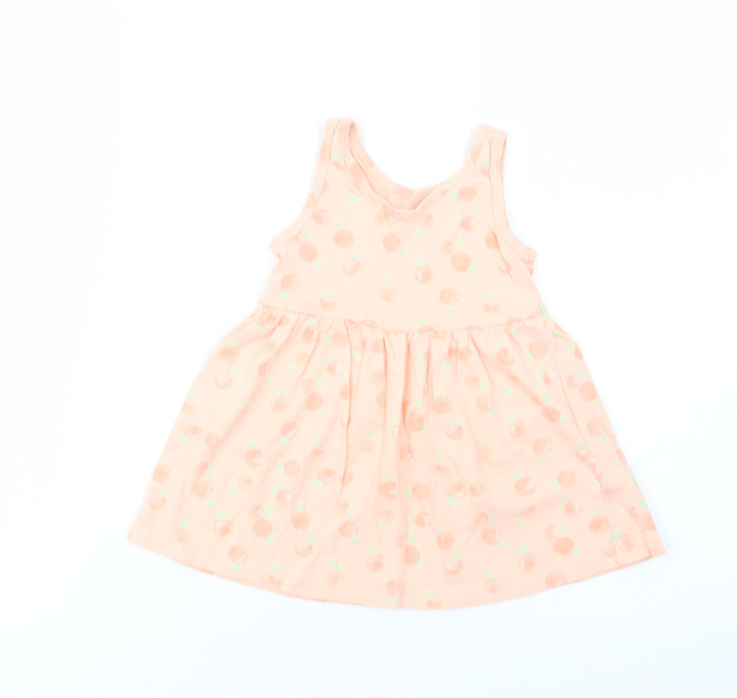 Primark Baby Pink Geometric Cotton Tank Dress  Size 9-12 Months  Crew Neck Pullover - Peach Print