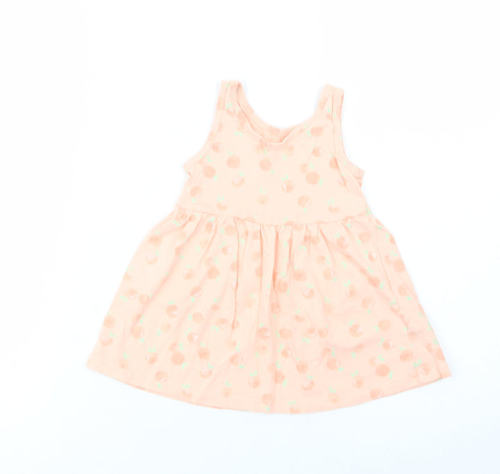 Primark Baby Pink Geometric Cotton Tank Dress Size 9-12 Months Crew Neck Pullover - Peach Print