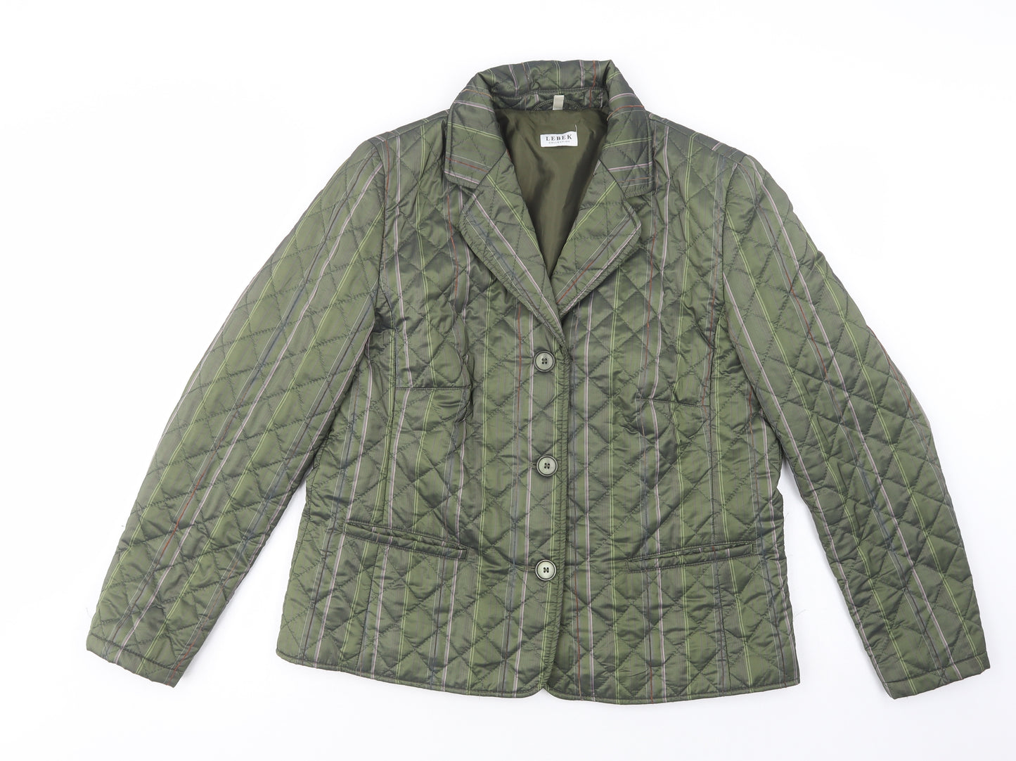 Lebek Womens Green Striped  Quilted Jacket Size 16  Button