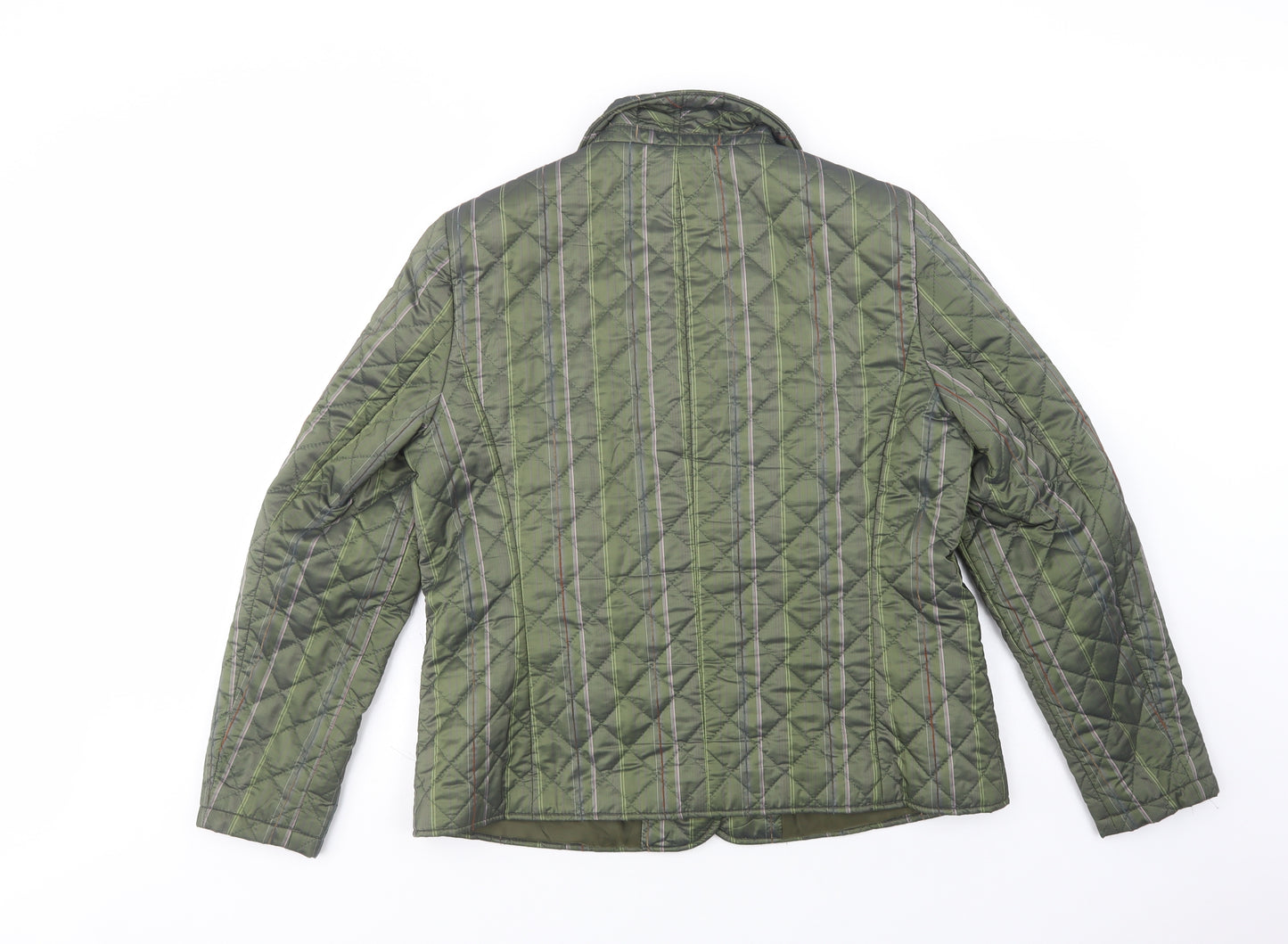 Lebek Womens Green Striped  Quilted Jacket Size 16  Button